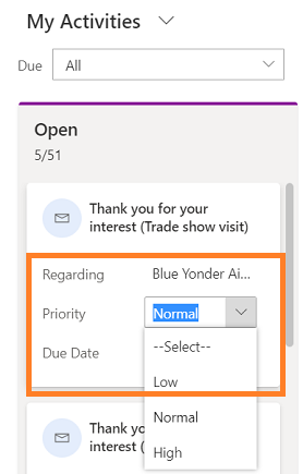 Editable fields on the activity card