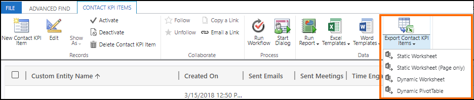 Screenshot of exporting data to Microsoft Excel.