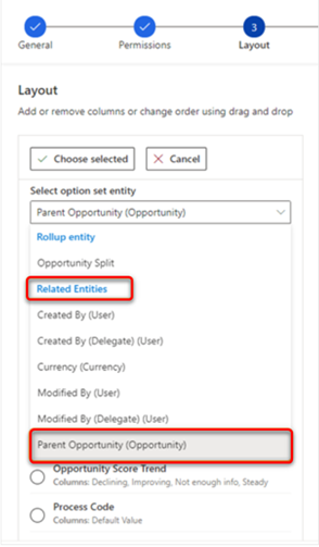 Select the parent opportunity entity from related entities