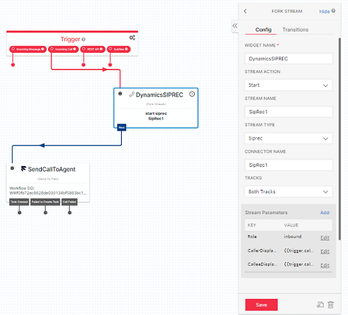 Screenshot of the Fork Stream widget configuration.