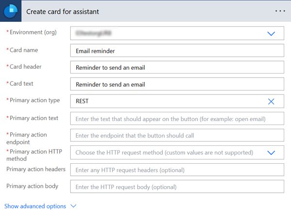 Screenshot of create a card for REST API.