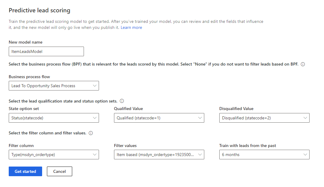 Screenshot of adding a new scoring model.