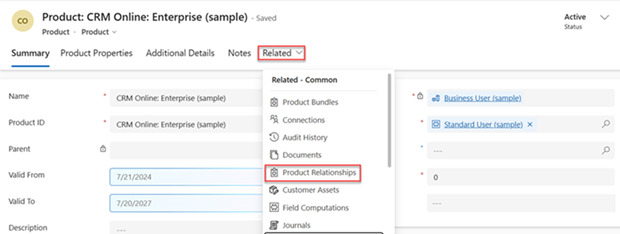 Screenshot of Relationships option on the Related tab.
