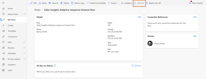 Enable the Sales Insights Adaptive sequence timeout flow