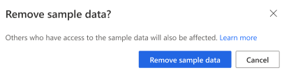 Screenshot for confirmation message to remove sample data.