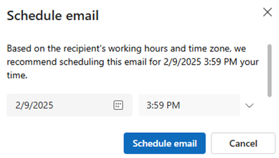 Screenshot of the Schedule Email window.