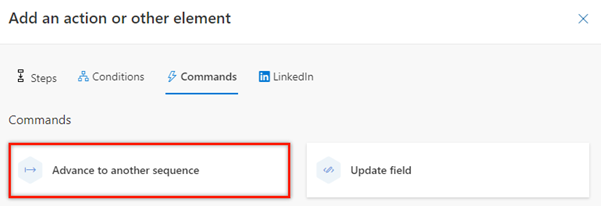Screen shot of advance to another sequence activity.