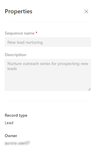 Properties pane of a sequence