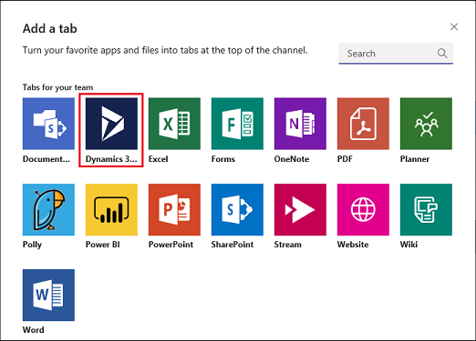 Add Dynamics 365 appsTeam channel.