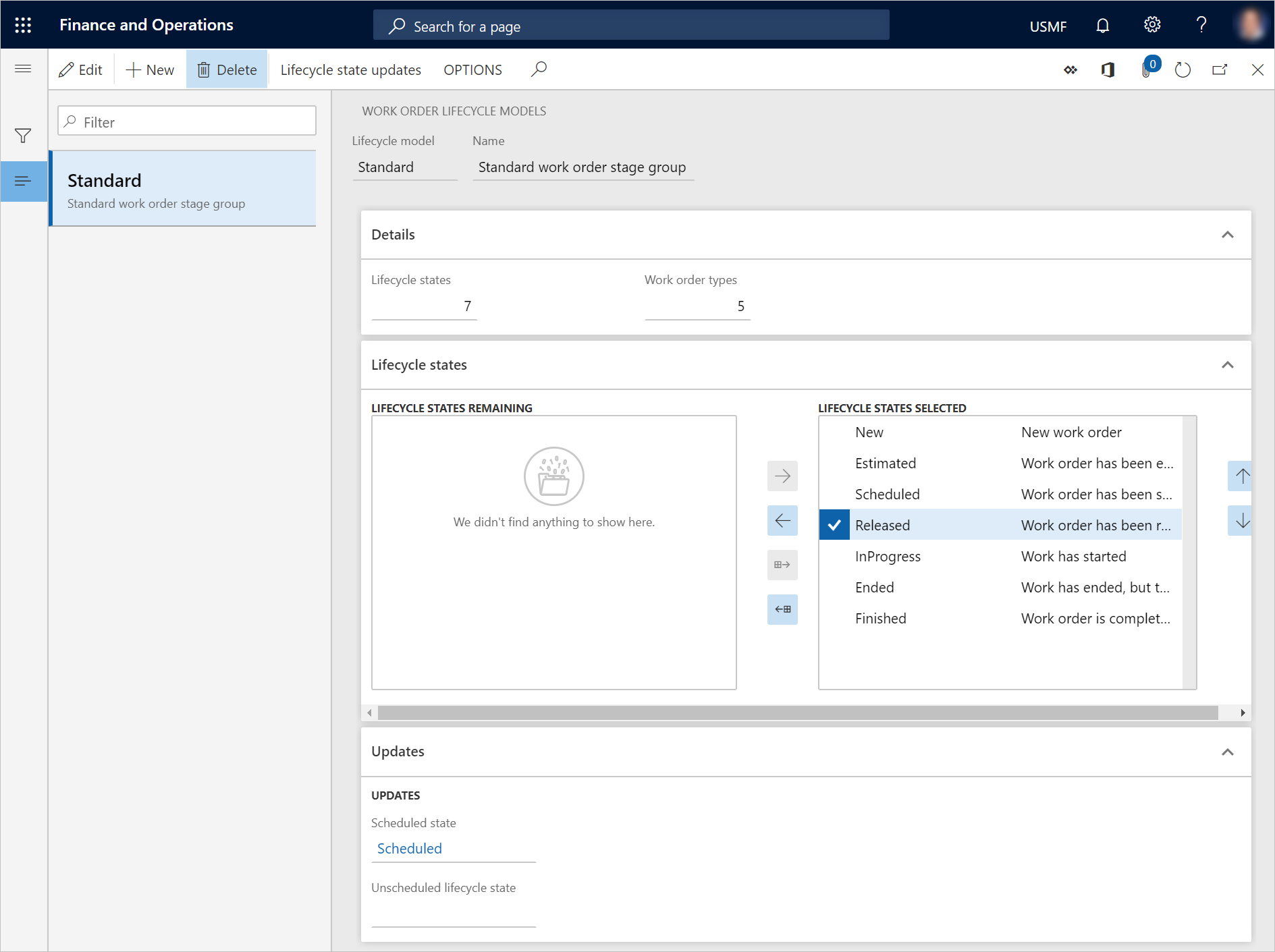 Work order lifecycle models page.