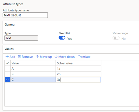 Attribute type settings for example 2.