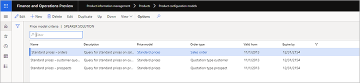 Price model criteria.