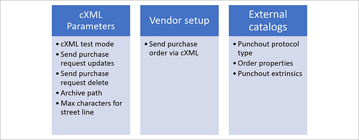 Areas for setting up cXML features.