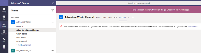 Microsoft Teams permission error.