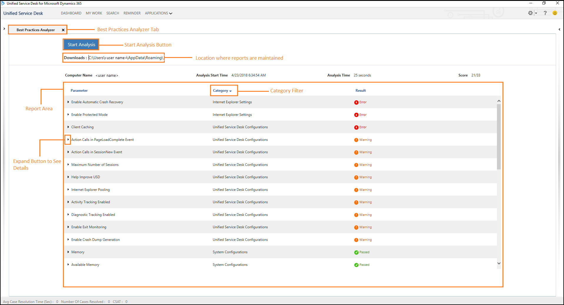 Best Practices Analyzer report.