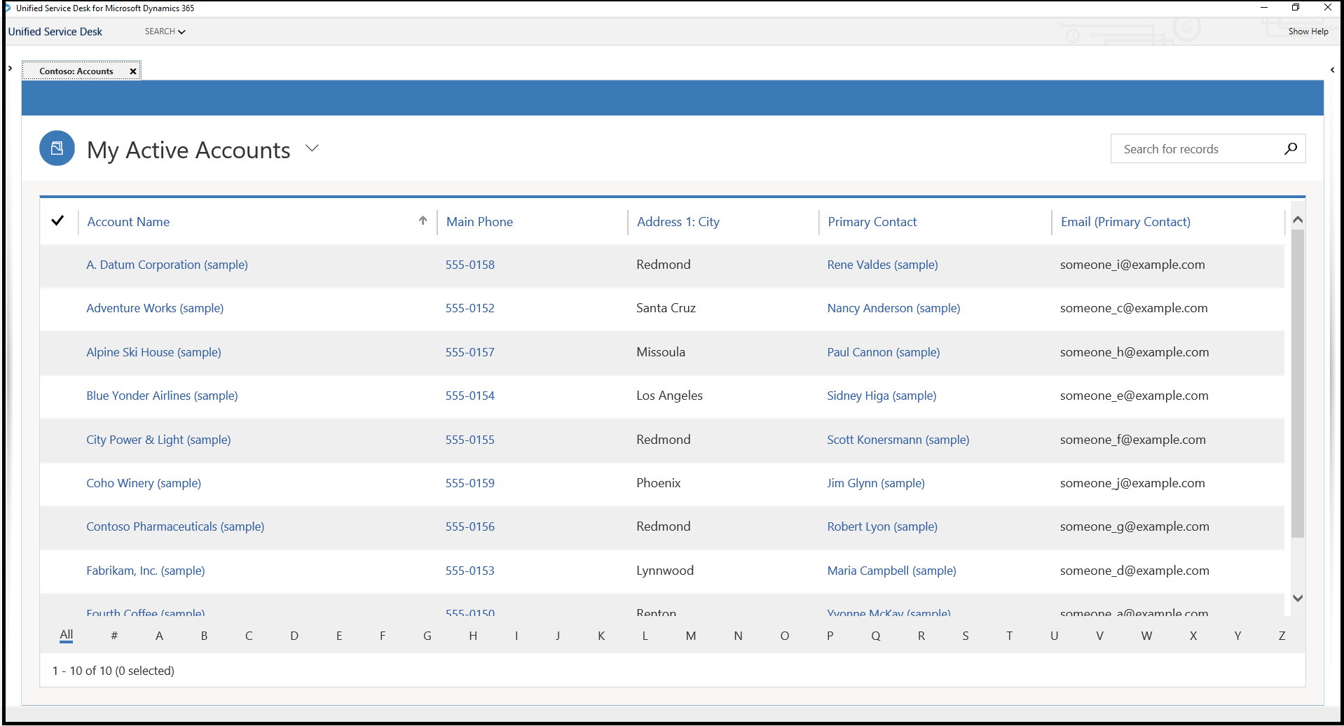 Contact records displayed.