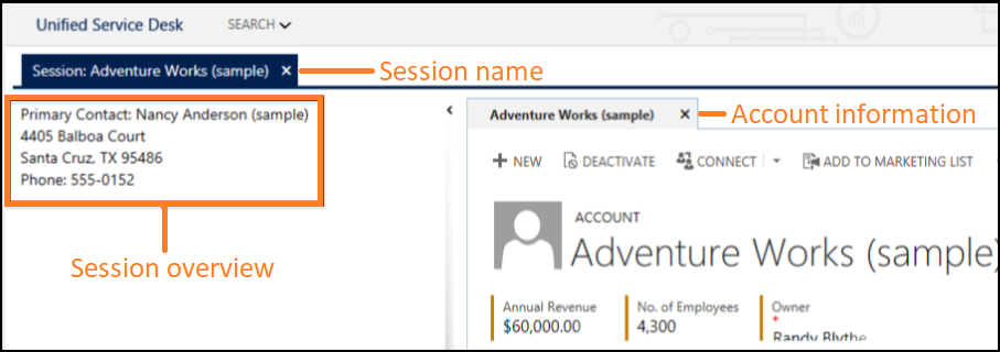 Session name and overview information.