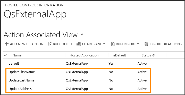 Available UII actions for a hosted control.