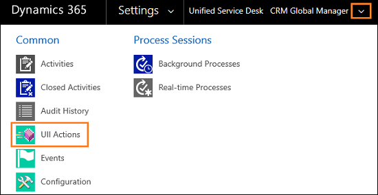 Navigation to UII Actions for hosted control.