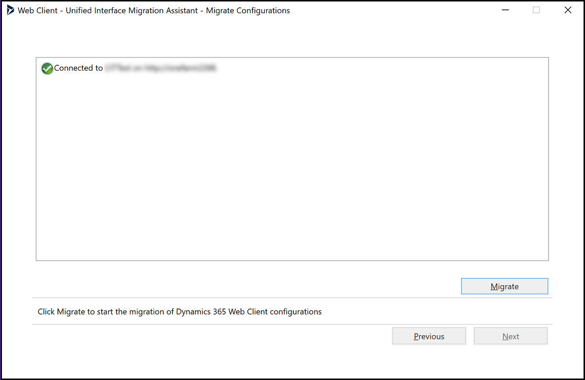 Migrate configurations screen.