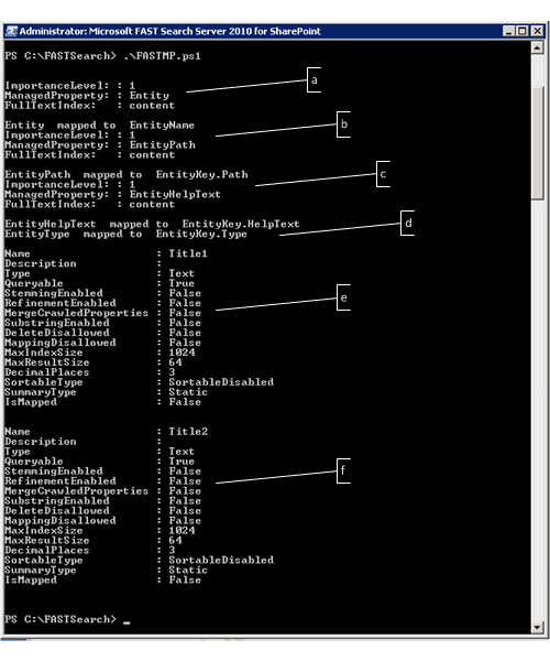 Output of FastSearch PowerShell command for EP