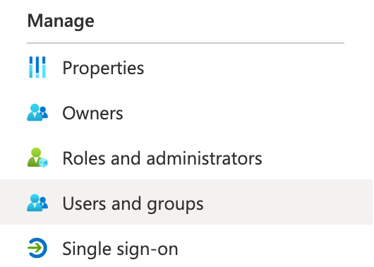 Microsoft Entra ID Manage selection pane, Users and group selected