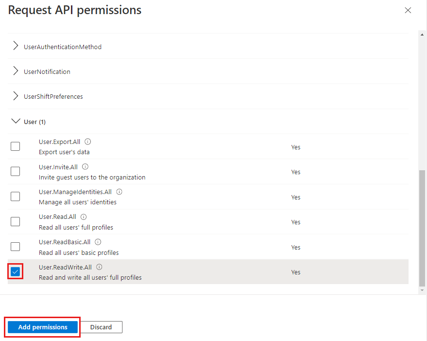 Screenshot of requesting API permissions.