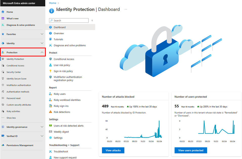 Screenshot of the Microsoft Entra admin center Protection menu.