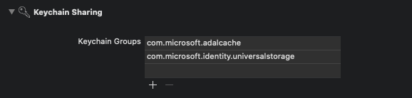 Xcode UI displaying how the keychain group should be set up.