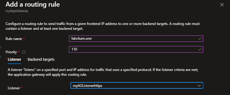 Screenshot of adding rule to Application Gateway 1.