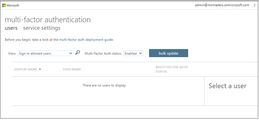 Screenshot of the multifactor authentication screen.