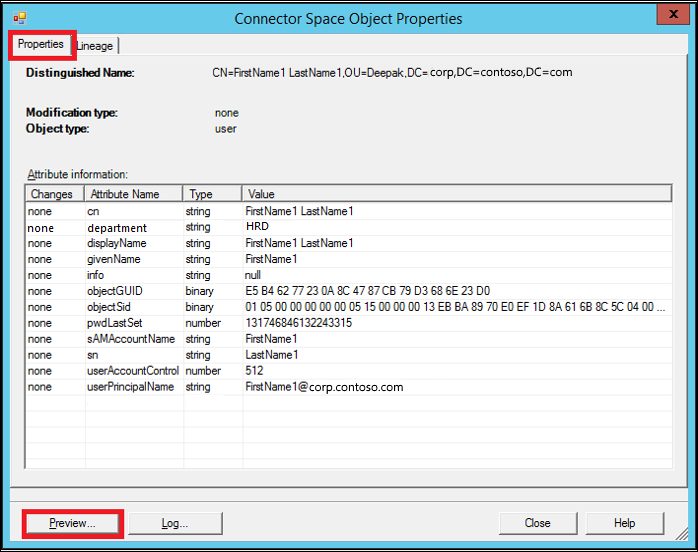 Connector Space Object Properties