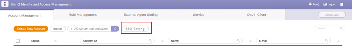 Screenshot for SSO Setting