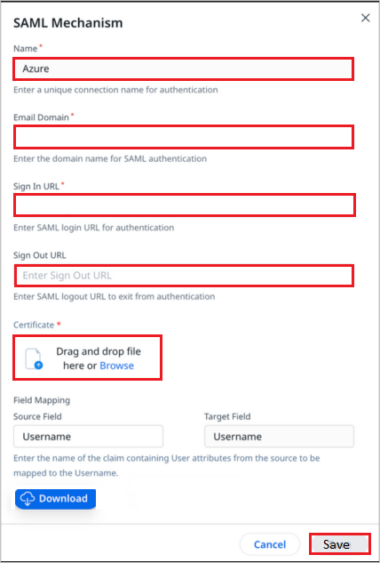 Screenshot shows how to edit SAML configuration in Gainsight.