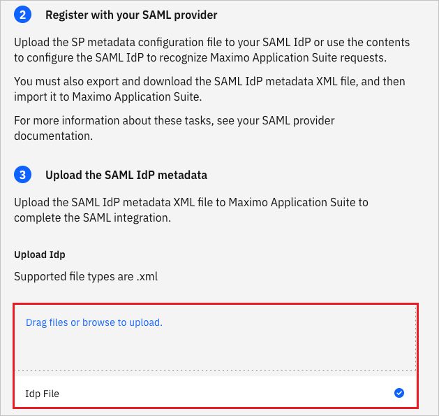 Screenshot shows to upload Federation Metadata file.