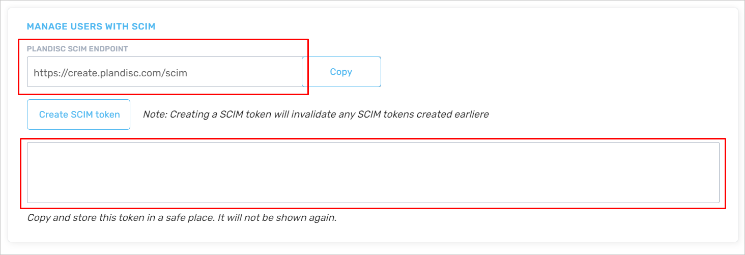 Copy SCIM token from Plandisc