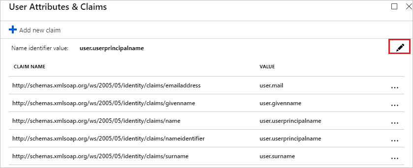 The Manage user claims pane