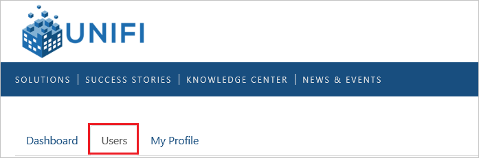 Screenshot shows Users selected from the UNIFI site.