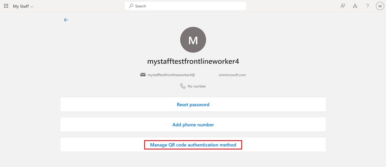 Screenshot that shows how to manage a QR code authentication method.