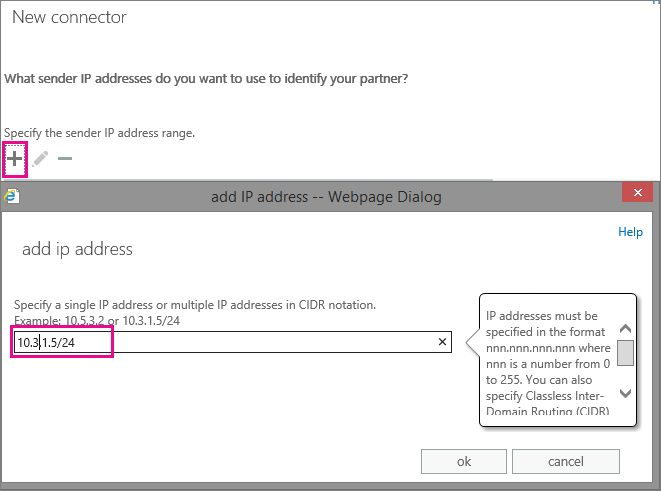 Screenshot that shows to enter your partner organization's IP address.