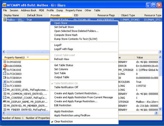 Screenshot of mail profiles.