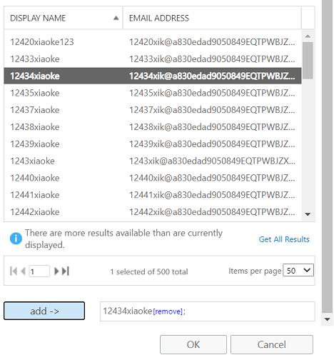 The screen on which the specific senders can be added.