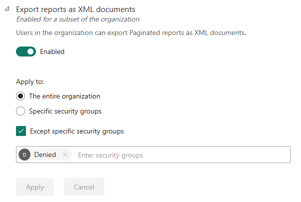 Screenshot of enabled all except state tenant setting.