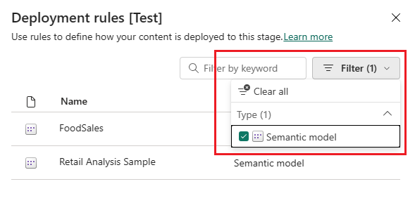 A screenshot of the deployment rules pane, showing that you can set rules for dataflows, datasets, datamarts, and paginated reports.