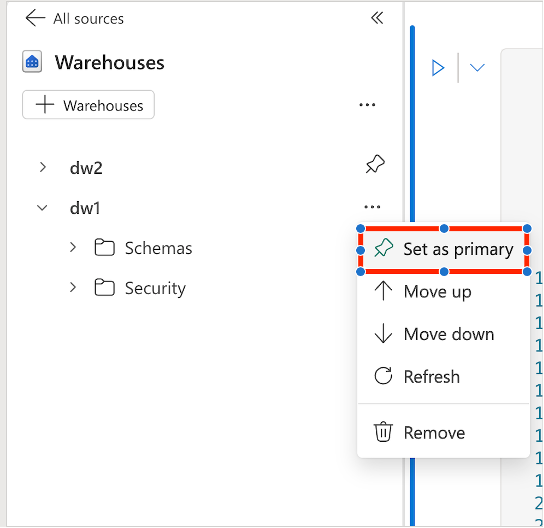 Screenshot of setting primary warehouse.