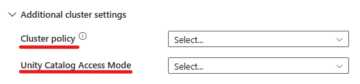 Screenshot showing the policy ID and Unity Catalog support under Cluster settings tab of the Azure Databricks activity.