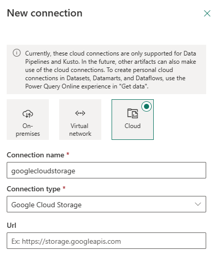 Screenshot showing how to set new connection.