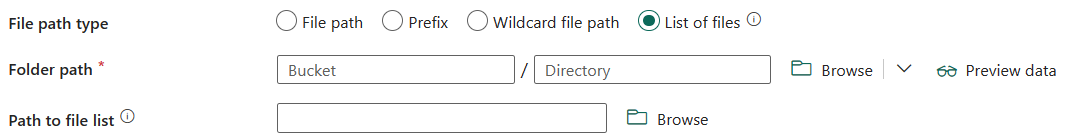 Screenshot that shows how to configure List of files.