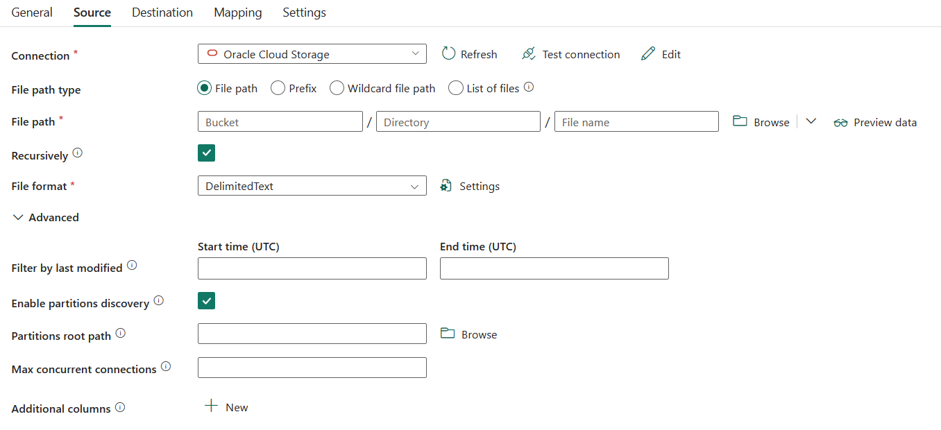 Screenshot that shows the Source tab and the list of properties.