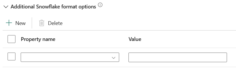 Screenshot showing additional snowflake format options for destination.